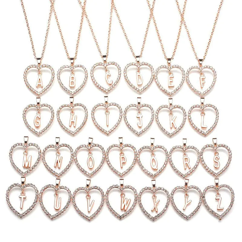 Peach Heart Love Necklace Alphabet