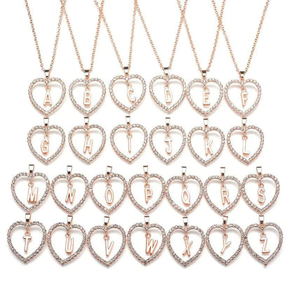 Peach Heart Love Necklace Alphabet